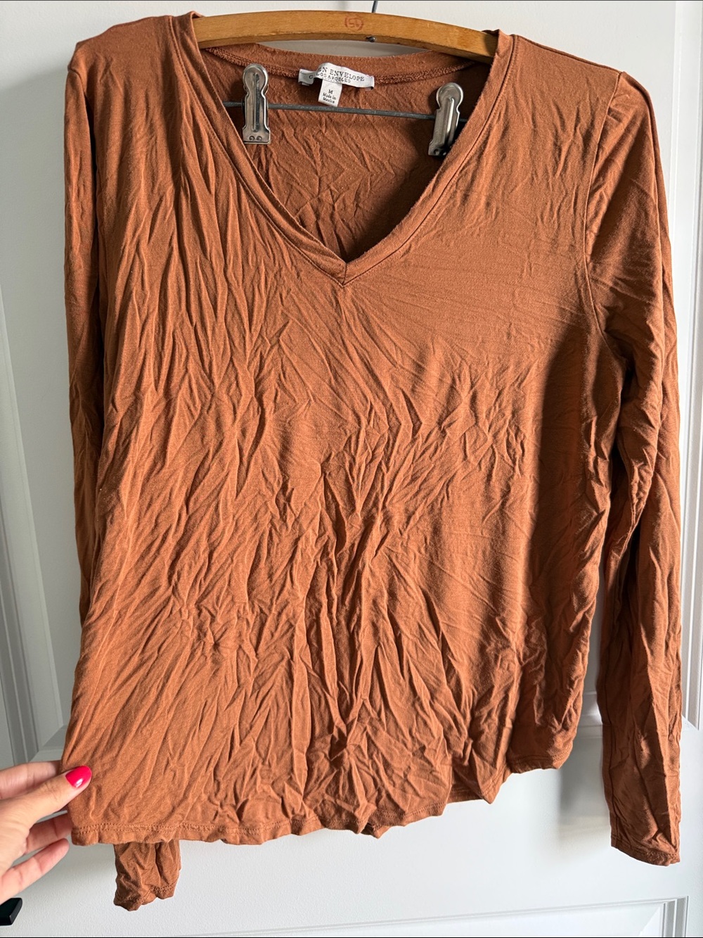 Green Envelope Women's Long Sleeve V-Neck Top - Rust Brown